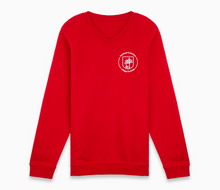 Load image into Gallery viewer, Farnham Common Junior School V-Neck Sweatshirt - Red
