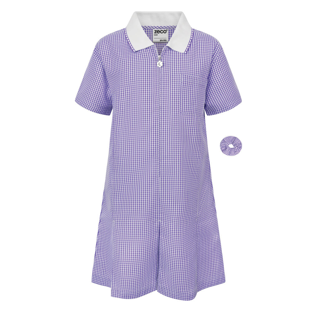 Stepney Park Primary School Gingham Dress - Purple/White